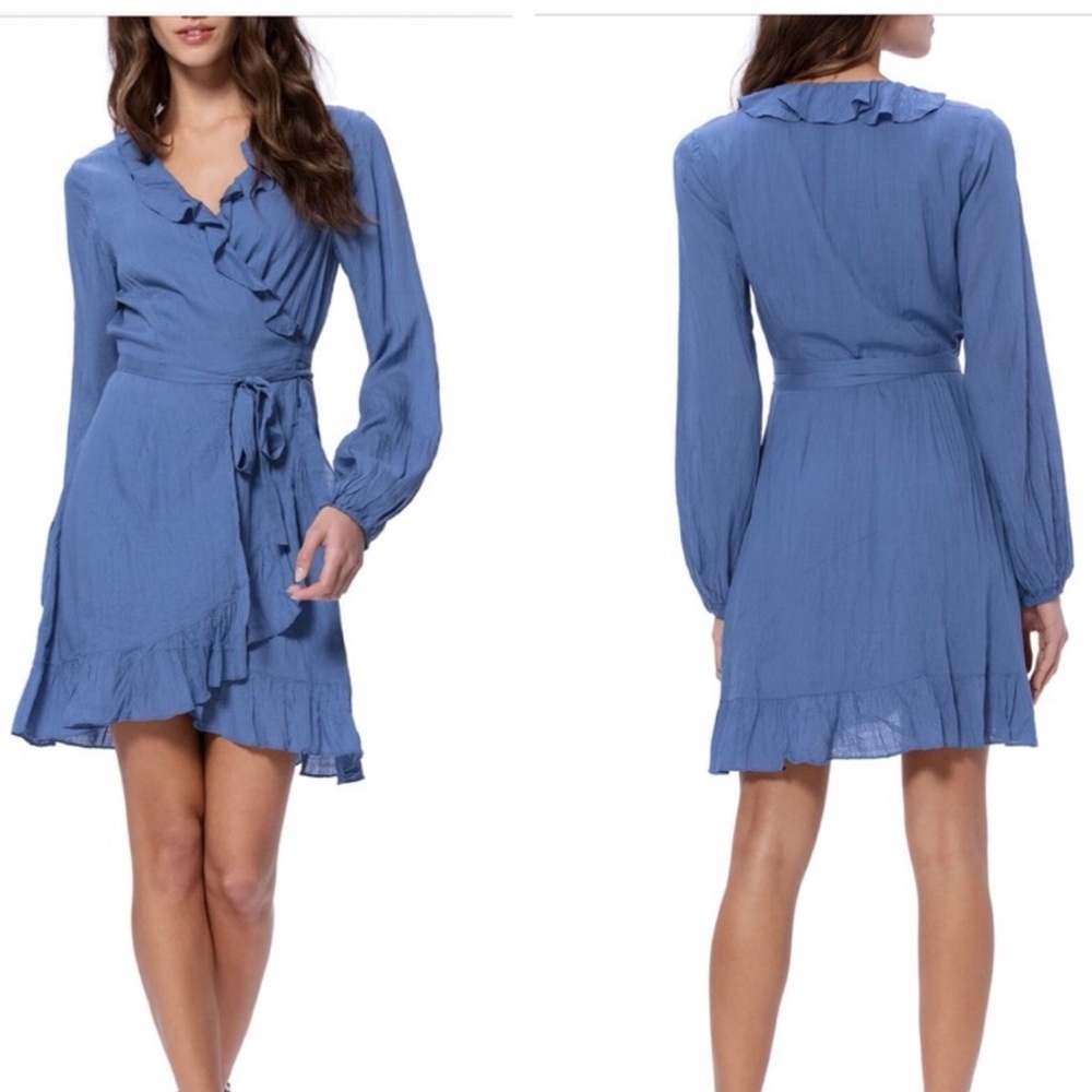 PAIGE Long Sleeve Blue Ruffle Dress